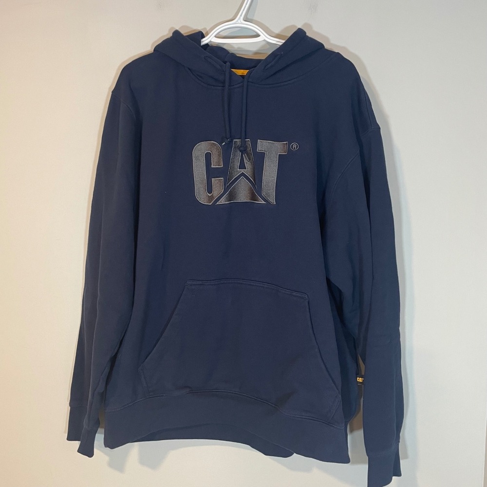 CAT Caterpillar Navy Blue Embroidered Logo Pullover Hoodie Mens XL Workwear